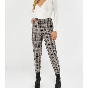 Brown and white plaid pants